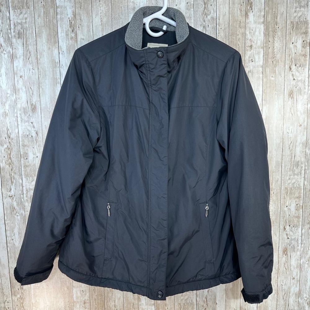 L.L.Bean Womens‎ Bomber Style Jacket Black Full Zip Fleece lined Sz Medium Coat